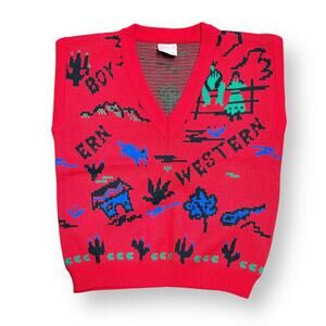 One Step Up Vintage Sleeveless Sweater Western Theme - Large